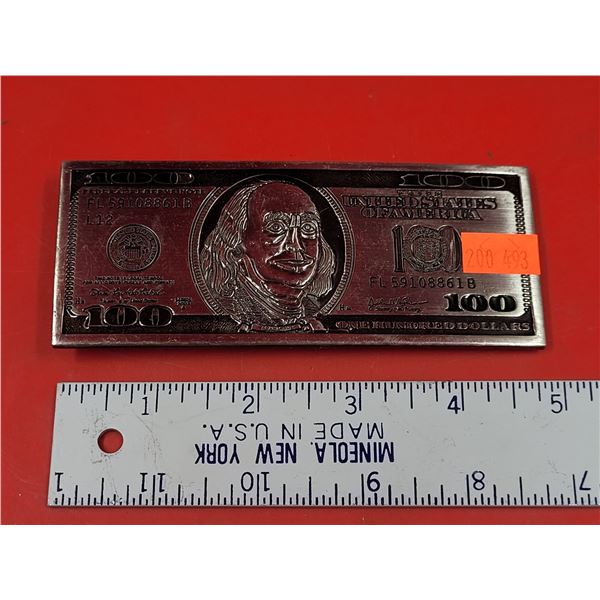 Metal $100 Bill Belt Buckle
