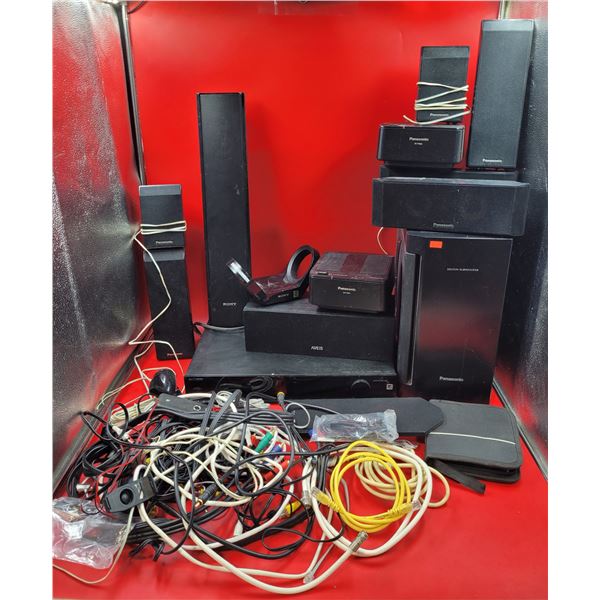 Electronics Lot w/ Speakers, Subwoofer, Assorted A/V Cords, & More