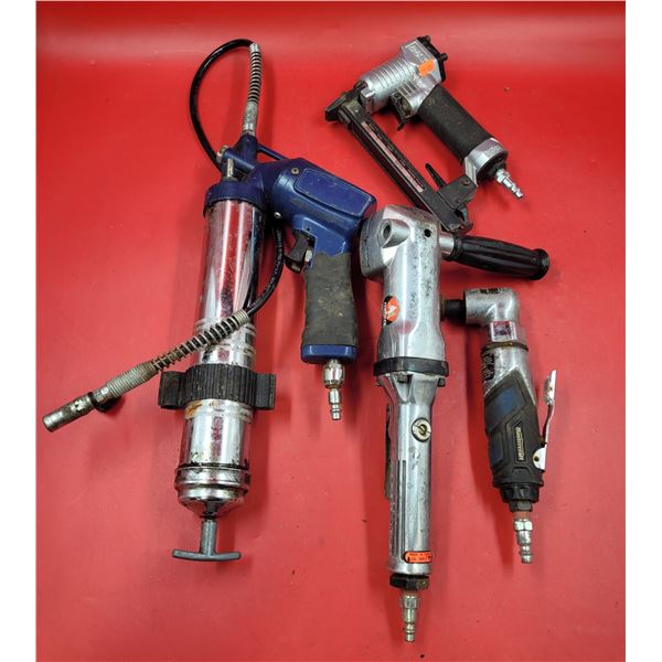 Pneumatic Air Tool Lot w/ Nailer, Grease Gun, Ratchet, & Grinder
