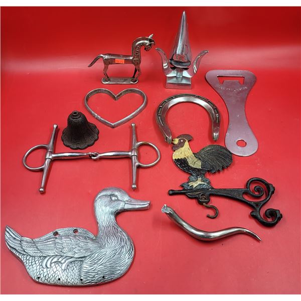 VTG Metal Lot w/ Duck, Horseshoe, & More