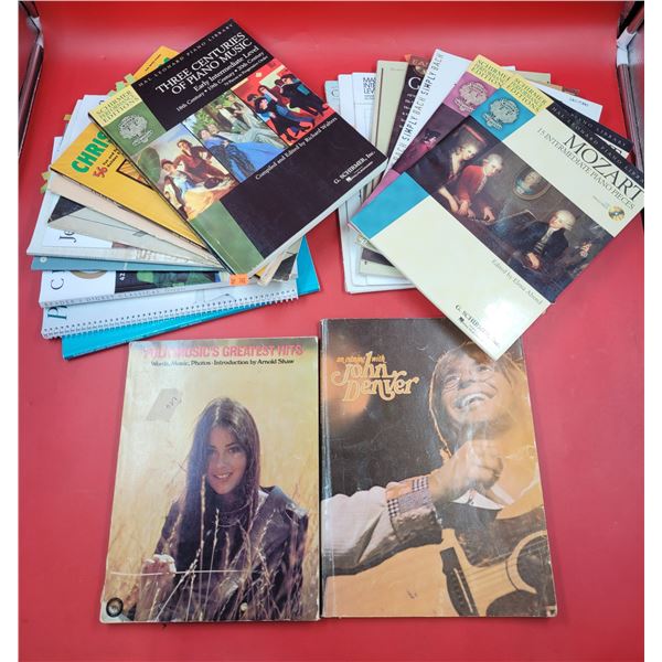 Assorted Music Book Lot w/ Mozart Intermediate Piano Pieces, Folk Music's Greatest Hits, & More
