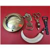 Image 1 : VTG Smalls Lot w/ Brass Ship's Clinometer, Brass Candle Wick Snuffer, Tusk Pendant, & More