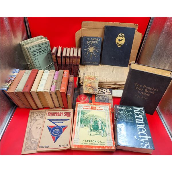 VTG Book Lot w/ Eaton Catalogue, The Money Spider, The Children's Story of The War, & More