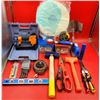 Image 1 : Assorted Tool Lot w/ Hammers, Level, Screws, Pneumatic Stapler, & More