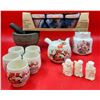 Image 1 : Asian Tea Set, Mortar & Pestle, Chinese 3 Wise Men Figurines, & Terracotta Pots