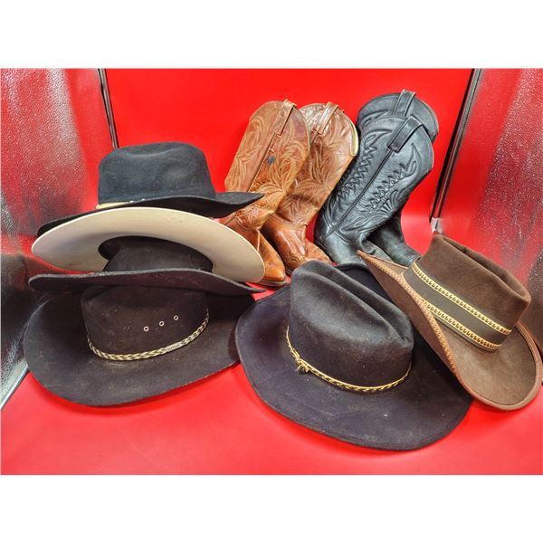 2 Pairs of Cowboy Boots & Assorted Cowboy Hats