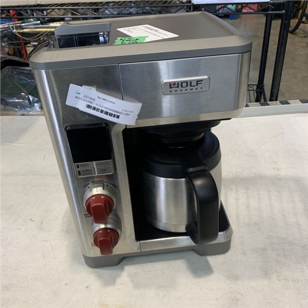 WOLF GOURMET 10-CUP PROGRAMMABLE DRIP COFFEE MAKER - TESTED WORKING NO WATER TANK LID, RETAIL $759