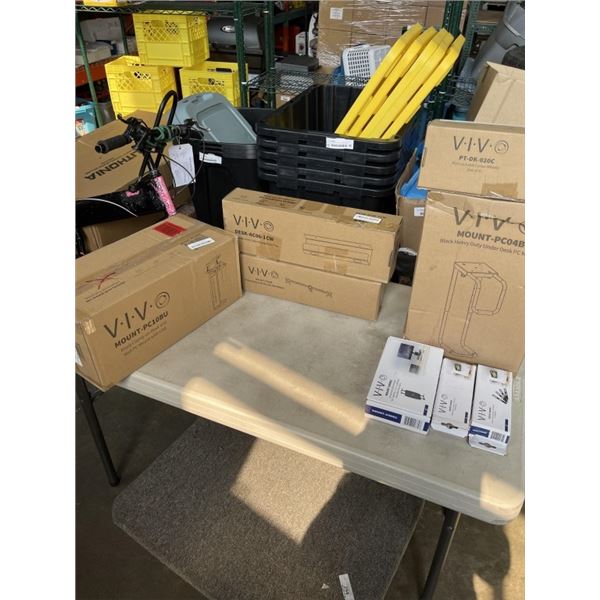 LARGE LOT OF ASSORTEC VIVO MOUNTS, ACCESSORIES, CABLE MANAGEMENT ETC