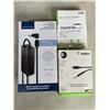 Image 1 : INSIGNIA 90 WATT UNIVERSAL LAPTOP CHARGER, BELKIN USB-C TO ETHERNET CHARGE ADAPTOR, AUDIO CABLE TO L