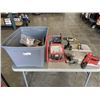 Image 1 : TOTE OF POWER TOOLS AND SHOP SUPPLIES,