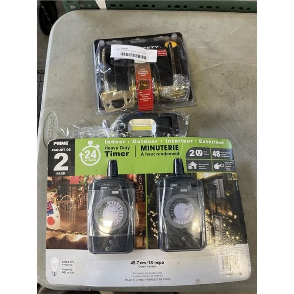 NEW INDOOR OUTDOOR ELECTRICAL TIMERS, PASSAGE SET, NEW  LED LIGHT