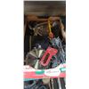 Image 1 : BOX OF ASSORTED HARDWARE, TOOLS, PEGS, SAW BLADE, ETC