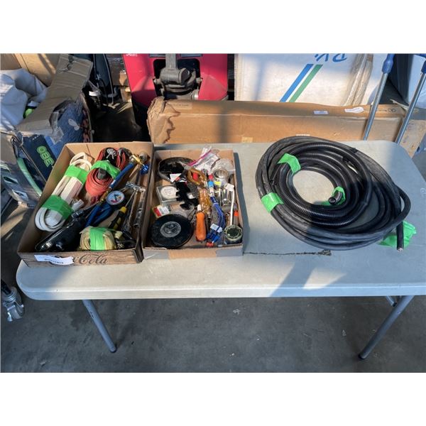2 TRAYS OF TOOLS, GUAGES, ETC AND ELECTRICAL WIRE