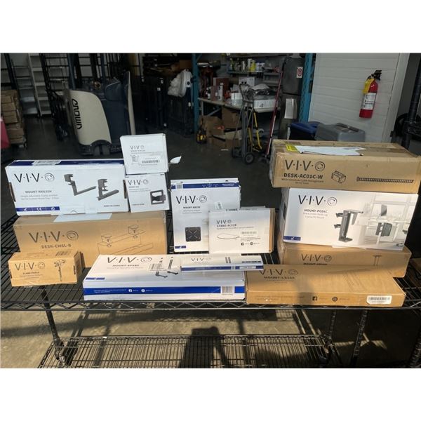 LARGE LOT OF ASSORTEC VIVO MOUNTS, ACCESSORIES, CABLE MANAGEMENT ETC