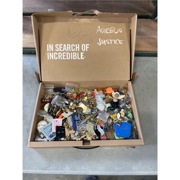 BOX OF OVER 200 PINS AND MAGNETS