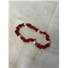 Image 1 : NATURAL BLOOD RED CORAL W/ CULTURED FRESHWATER PEARLS STRETCH BRACELET