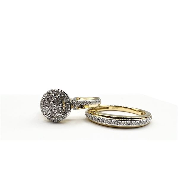 GOLD PLATED STERLING SILVER NATURAL DIAMOND (0.17CT) ENGAGEMENT RING AND WEDDING BAND, SIZE 8, W/A $