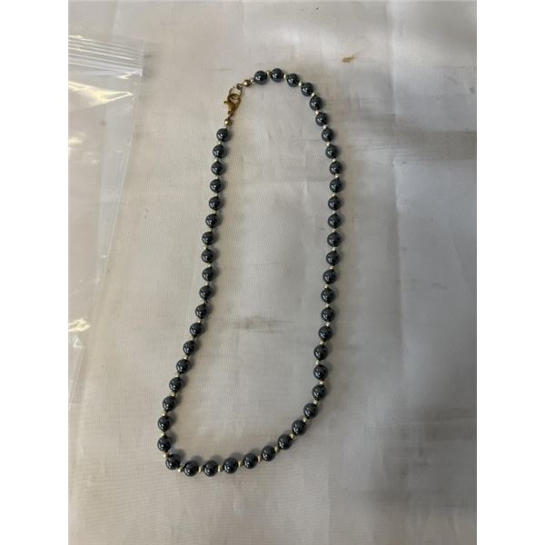 BLACK ALASKAN DIAMOND HEMETITE BEADS W/ SILVER SPACERS BRACELET
