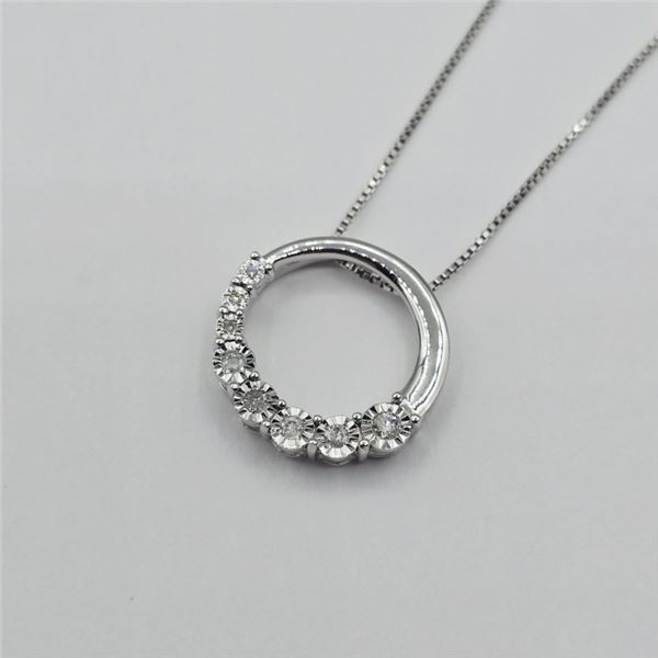 STERLING SILVER NATURAL DIAMOND (0.11CT) CIRCLE PENDANT WITH STERLING SILVER CHAIN, W/A $280.00. DIA