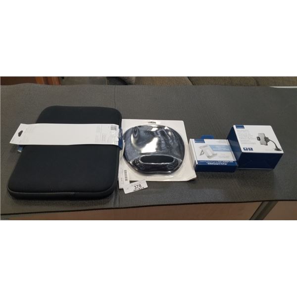 INSIGNIA LAPTOP SLEEVE PROTECTOR, MOUSE PAD WITH WRSUPPORT, ADJUSTABLE TABLET STAND AND WINDSHIELD /