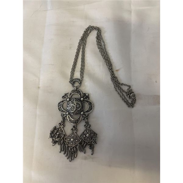 TINN MODERNIST NORWAY NECKLACE DESIGNER MARKED ON 3 TASSLES