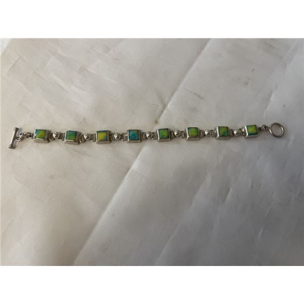 HEAVY SOLID STERLING SILVER W. STONES BRACELET MARKED MEXICO 925 20.4G TW