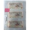 Image 1 : 3 MINT 1986 CANADIAN $2 BILLS IN SEQUENCE 0408-0410 LAST ISSUE