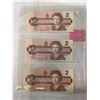 Image 2 : 3 MINT 1986 CANADIAN $2 BILLS IN SEQUENCE 0408-0410 LAST ISSUE