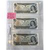 Image 1 : 3 MINT 1973 CANADIAN $1 BILLS IN SEQUENCE 6617-6619 LAST ISSUE