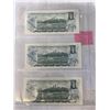 Image 2 : 3 MINT 1973 CANADIAN $1 BILLS IN SEQUENCE 6617-6619 LAST ISSUE