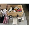 Image 2 : CRATE OF BEUTY ITEMS AND BATH SALTS, AND BOX OF LADIES SLIPPERS, HAIR ROLLERS, ETC