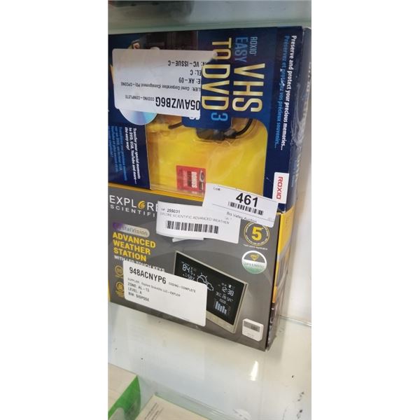 EXPLORE SCIENTIFIC ADVANCED WEATHER STATION WITH LED TOUCH KEYS, AND ROXIO EASY VHS TO DVD TRANSFER