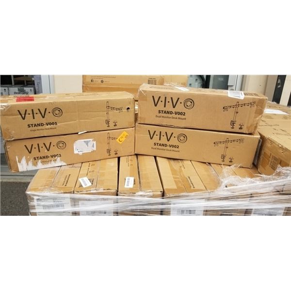 2 VIVO DUAL DESK MOUNTS, AND 2 VIVO SINGLE DESK MOUNTS