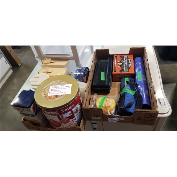COLLECTIBLE TINS, TUPPERWARE AND HOUSEHOLD