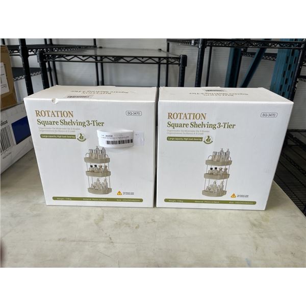 2 NEW ROTATING 3 TIER SQUARE SHELVING UNITS