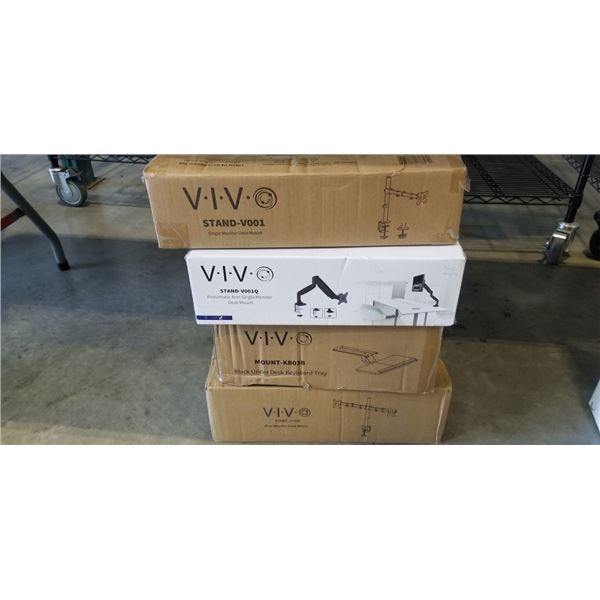 VIVO DOUBLE MONITOR DESK MOUNT, KEYBOARD TRAY AND  SINGLE MONITOR DESK MOUNT, AND SINGLE MONITOR ADJ