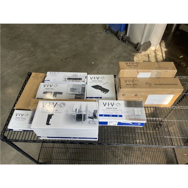 LARGE LOT OF ASSORTEC VIVO MOUNTS, ACCESSORIES, CABLE MANAGEMENT ETC