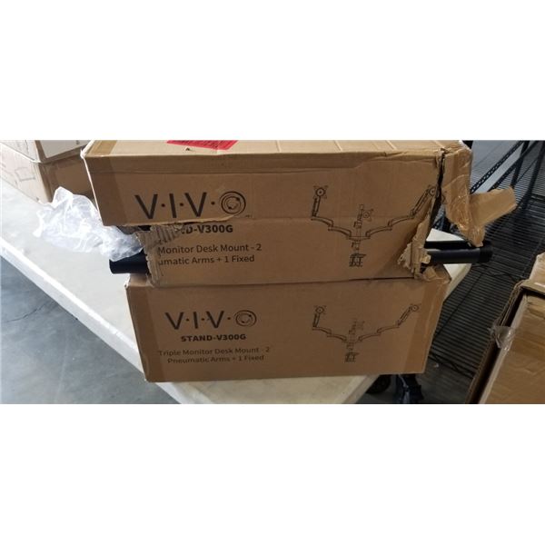 2 VIVO TRIPLE MONITOR DESK MOUNTS, 2 PNEUMATIC ARMS AND 1 FIXED