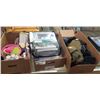 Image 1 : 3 BOXES OF MISC ITEMS - NEW CHEF COATS, FISHING HATS, NEW ITEMS, ETC