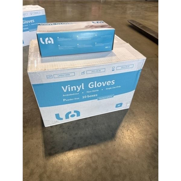 NEW CASE OF SIZE MEDIUM VINYL GLOVES, 10 BOXES OF 100PC