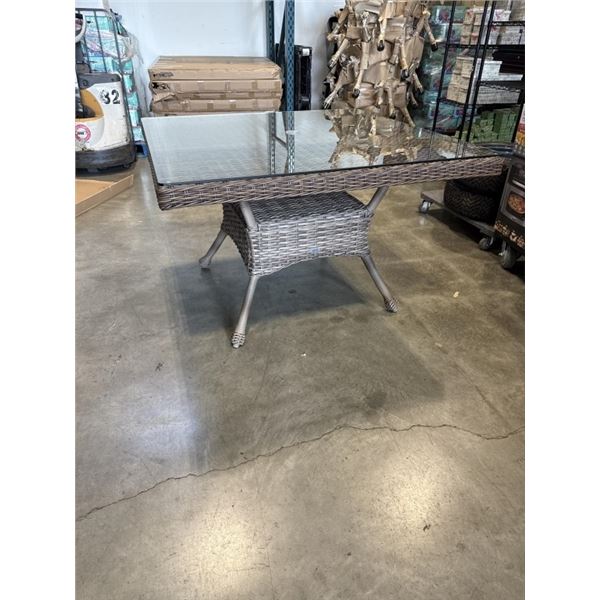 NEW RATANA HAVANA CLUB  48' SQAURE DINING TABLE WITH CLEAR TEMPERED GLASS TOP, 2 TONE TOP AND BASE, 