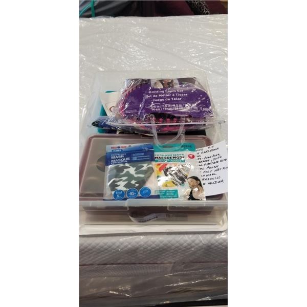 TOTE OF ASSORTED SEWING, CARDSTOCK, KITTING SUPPLIES ETC