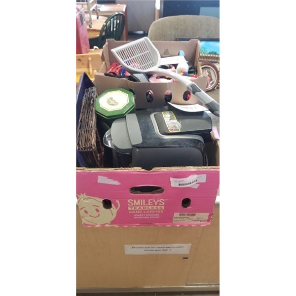 ASSORTED DOG COLLARS, LEASHES ETC, AND HOUSEHOOLD ITEMS INCLUDING COFFEE MAKER, BUNDT PANS,