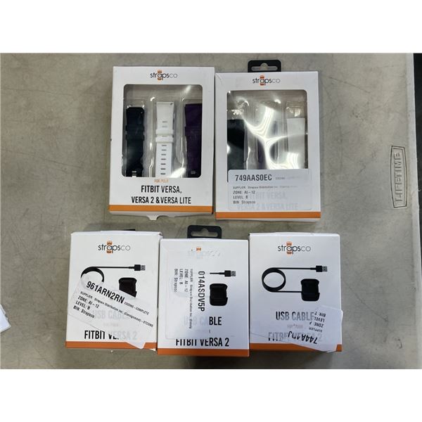3 FITBIT VERSA CHARGERS AND 2 3-PACKS OF FITRBIT VERSA, VERSA 2 AND VERSA LITE BANDS