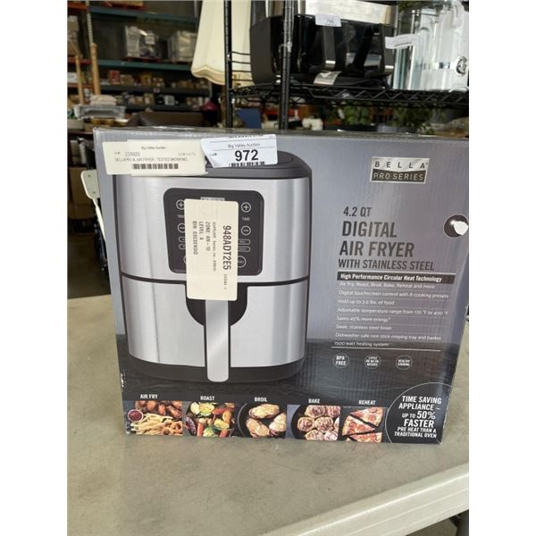 BELLAPRO 4L AIR FRYER - TESTED WORKING, RETAIL $199