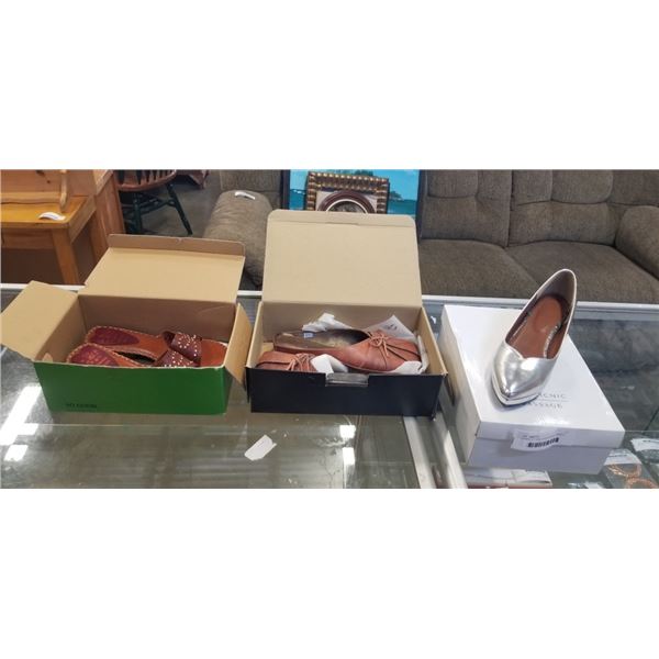 3 PAIRS OF NEW LADIES SHOES, APPROX SIZE 7.5-8.5