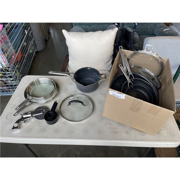 BOX OF ASSORTED COOKWARE - NINJA, BLUE DIAMOND, ETC