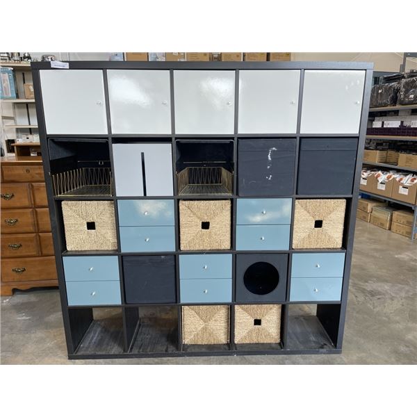 LARGE IKEA CUBICLE SHELVING UNIT WITH STORAGE BOXES, BASKETS ETC
