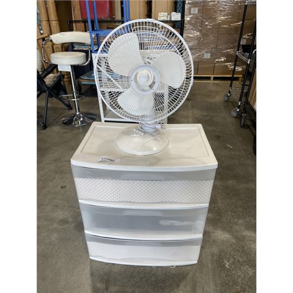 STERILITE 3 DRAWER ORAGNIZER AND TABLE TOP FAN