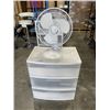 Image 1 : STERILITE 3 DRAWER ORAGNIZER AND TABLE TOP FAN